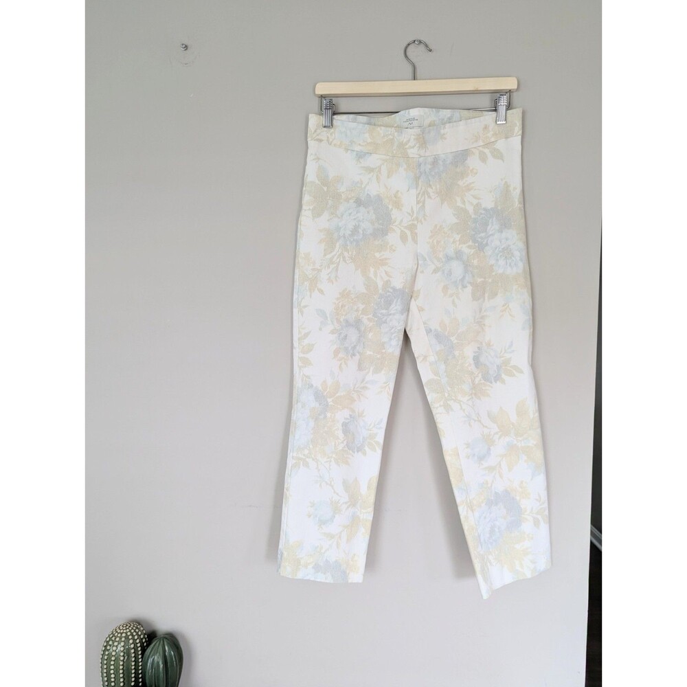 Avenue Montaigne White Brigitte Floral Straight Cropped Pant Side Slit 10 Bloom